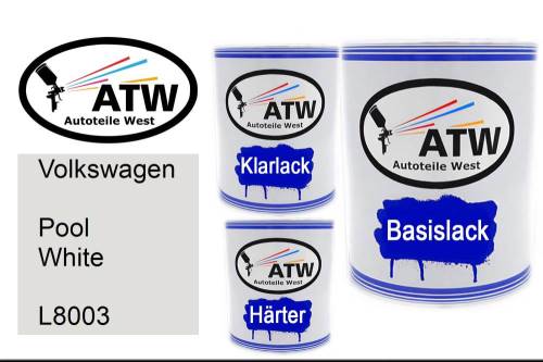 Volkswagen, Pool White, L8003: 1L Lackdose + 1L Klarlack + 500ml Härter - Set, von ATW Autoteile West.